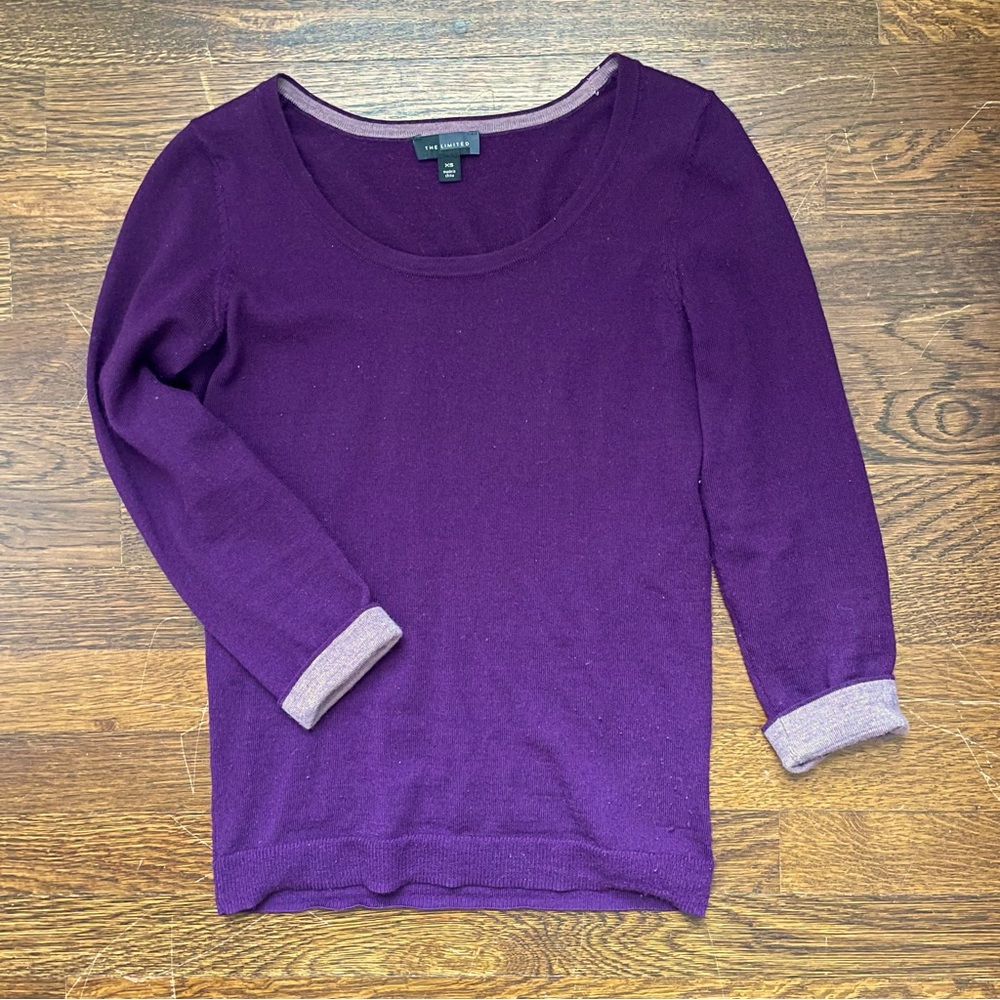 The Limited Purple Wool Blend Sweater, 3/4 sleeves, XS
